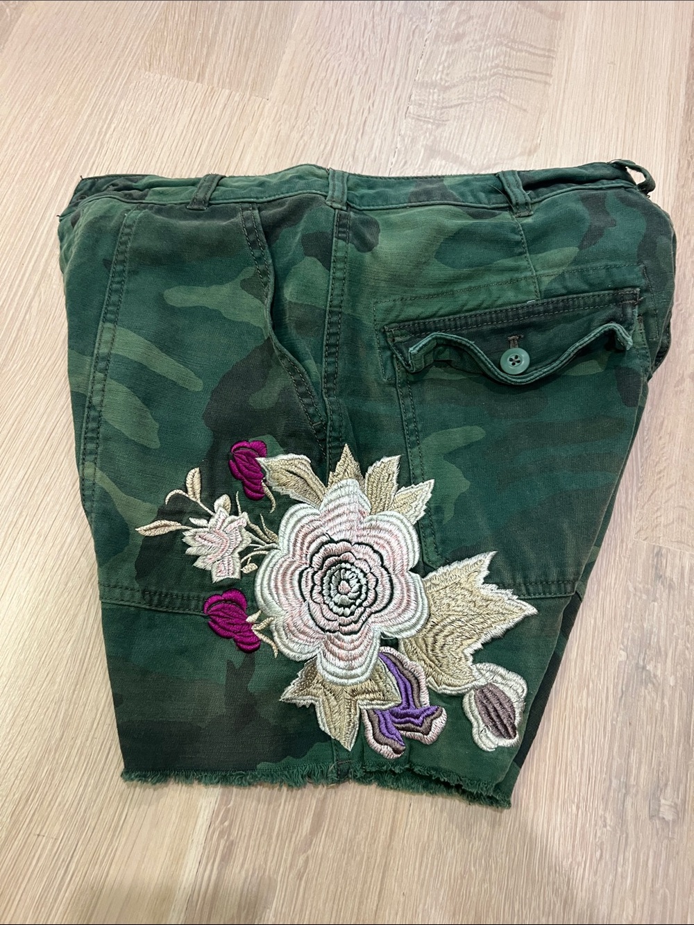 Free People Camo Green Embroidered Cargo Shorts - Picture 4 of 5